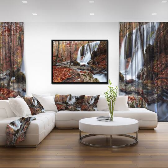 Designart - Crimea Waterfall in the Fall - Landscape Photo Canvas Art Print in Black Frame